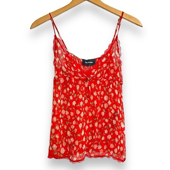 THE KOOPLES | Sheer Floral Print Cami Scallop Edge Red Small/1 - Picture 3 of 11